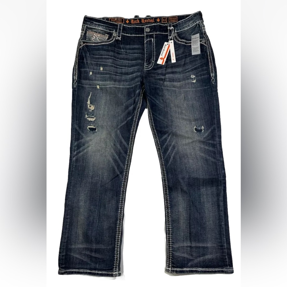 Rock Revival Jeans Harmon Straight Thick Stitch Denim Men’s Size 44x32 *NEW*
